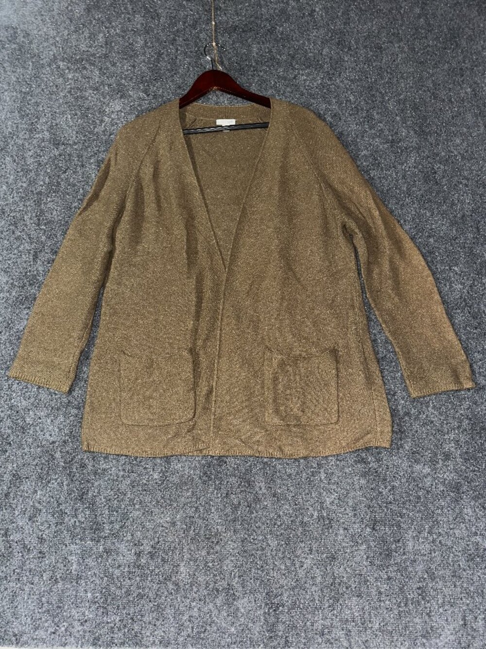 J Jill Sweater Womens Medium Brown Cotton Silk Open Cardigan Long Sleeve Pockets